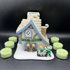 PartyLite Tea Light Candle Holder Christmas Cottage House Ceramic + 6 tea light