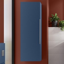Hudson Reed Bathroom 1200mm Wall Mounted Fluted Tall Unit Blue Single Door Unit