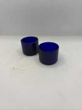Set/2 Antique Late 1800s Bristol Blue Glass Salt Cellar Inserts Cobalt