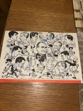 Full Signed Cartoon Of England Team Inc Bobby Moore,Greaves,Venables,Alf Ramsey