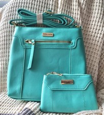 Moda Nova Turquoise Crossbody Bag – Faux Leather – Gold Zippers 