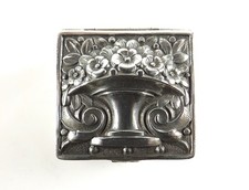 SMALL ANTIQUE SILVER EMBOSSED PILL BOX OF SQUARE FORM REF 401/4