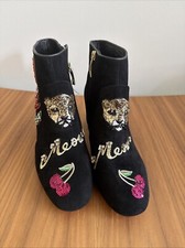 $298 KATE SPADE Women LOVE Meow Black Suede Embellished Ankle Boots Size 8 New!