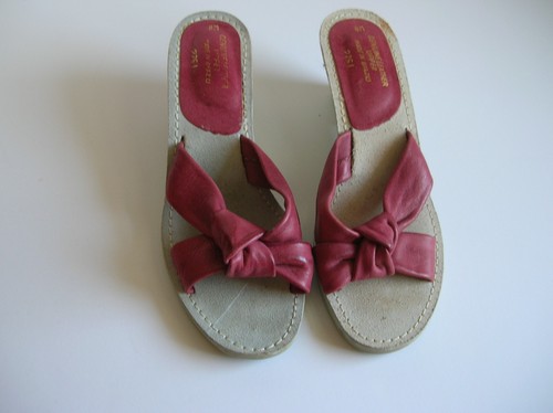 Red wedge open toe - red, leather