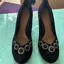 Clarks Court Shoes Womens UK 4.5 Black Heels Suede Leather Jewelled Party