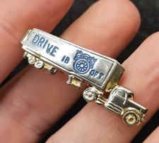 Vintage  Enamel " Drive 1B OFT " Semi Truck Silver Tone Tie Clip  