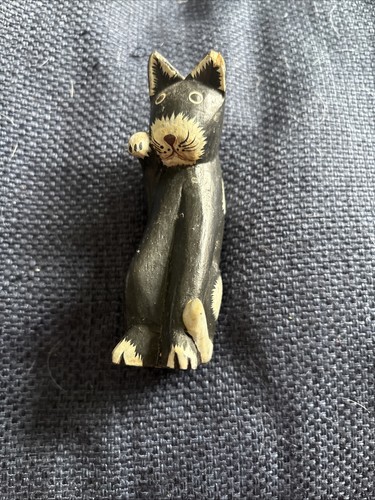 Vintage handcrafted wooden cat - vintage,