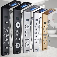 Shower Panel Column Tower Stainless Steel LED Black Massage Body Jets Mixer Tap