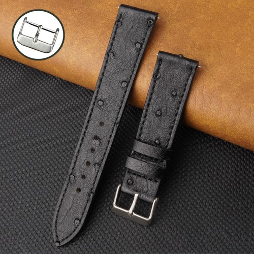 Flat black ostrich - ostrich, leather
