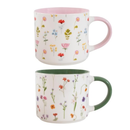 Floral mugs set stackable - mugs, 2