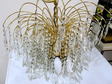 Beautiful  LARGE WATERFALL Vintage  Brass Crystal Chandelier Ceiling 4 Light