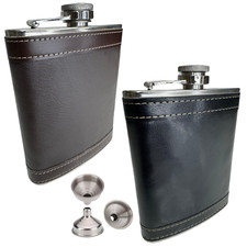 8oz Hip Flask Stainless Steel Leather Wedding Whiskey Christmas Gift Prime