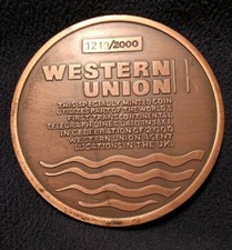 Western Union Commemorative 70mm Bronze Medallion Ltd 2000 Numbered