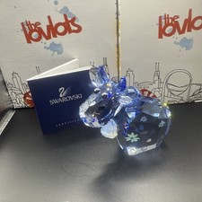 Swarovski Lovlots 2012 Belle Mo Cow Figurine Light Blue With Flowers 1041285 MIB
