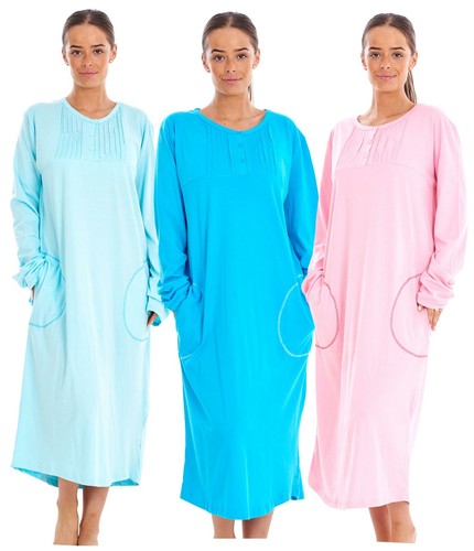 Plain long nightdress buttons - plain,