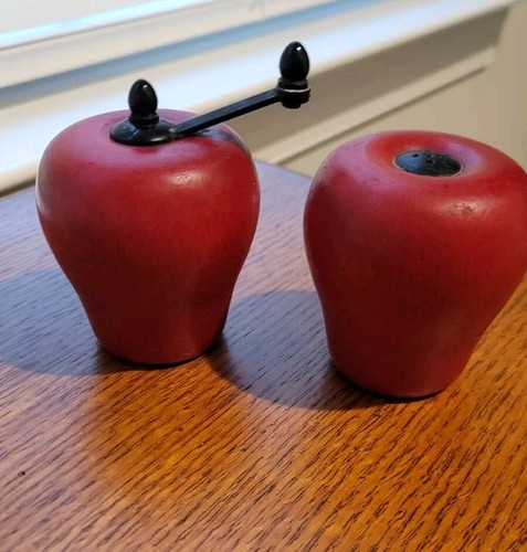 Vintage red apple wooden salt - apple,