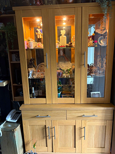 Oak finish glass front display - front,