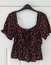 Primark Black Floral Bardot Top size S 10-12