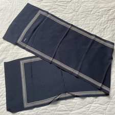 Vintage Ladies Long Navy & White Silk Scarf 135 x 30cm with discreet AIRBUS logo
