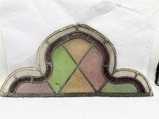 ANTIQUE CHURCH STAINED GLASS ARCH WINDOW PANEL MULTI COLOUR LEADED SALVAGE