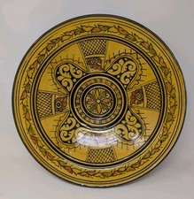 A Huge Vintage Moroccan Safi Yellow Terracotta Pottery Bowl Charger