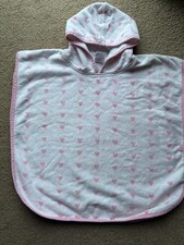Hooded baby towel pale pink with pink & white hearts see details