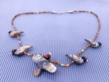 Vintage Gambel's Quail he is he Multi Gemstone Fetish Bead Necklace 23"