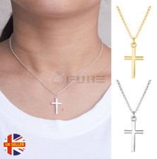 Small Cross Pendant Necklace Cable Link Gold Silver Chain Womens Jewellery Jesus