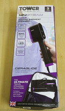 TOWER Mini Steam 1400W Digital Garment Steamer in Purple & Black