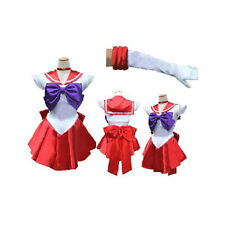 Costume Cosplay Uniform Fancy Dress + Gloves Sailor Moon Mars Red Sailormoon