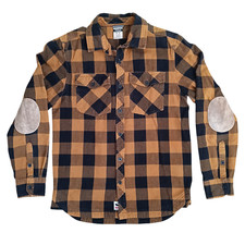 Rab Boundary Flannel Shirt Yellow Check Leather Elbow Patches Mens Size Small