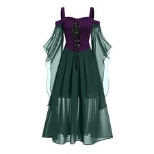 UK Womens Gothic Renaissance Medieval Dress Halloween Witch Cosplay Costumes  