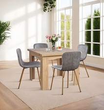 Dining Table Set, Oak Flip Top Extending Table with 4 Taupe Faux Leather Chairs