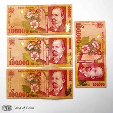 ROMANIA: 4 x 100,000 Romanian Lei Banknotes.
