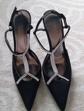 Magrit Slingback Black Satin Shoes With Diamanté  Size 3