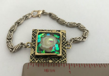 Champagne Coloured Chain 6" Bracelet with Cream Rose in Resin in Square Bezel