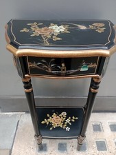 Chinese Black Lacquer Console End Table Hand Painted Hall Stand Modern Vintage 