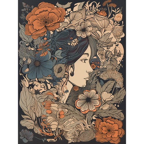 Woman floral profile - woman, portrait