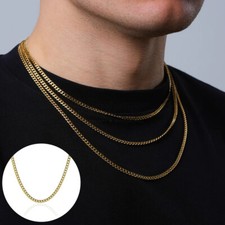 16”-26” Long 3MM Cuban Curb Link Chain 18ct Gold Plated Stainless Steel Necklace