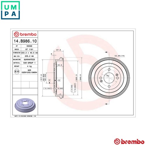 Brake drum b986 10 - 2x, for