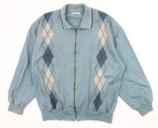 Damart Men's Blue Argyle Full Zip Sweatshirt M