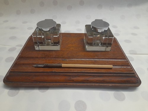 Vintage glass double inkwell - vintage,