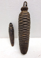 Vintage Pair Cuckoo Clock Pine Cone Cast Iron Weights Mixed Sizes Marked 275