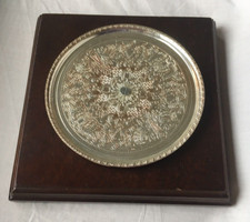 Wooden Trophy or Display Plinth, Stand with Silver Plated Tray