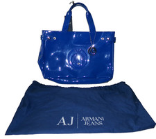 ARMANI JEANS Large Blue PVC Tote Bag with Original Dustbag New in Good Condition