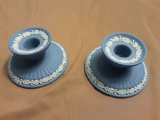 PAIR OF RIBBED BLUE WEDGWOOD