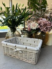 Shallow Wicker Storage Baskets with Bumblebee Bee Grey Liner Kitchen Tidy