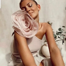 Zara Asymmetric Pink Organza Flower Knit Top One Shoulder Vest S 2142/020/687