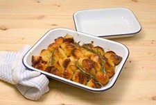 Enamel Bake Pan White 37cm x 29.5cm Enamel Baking Roasting Pan Tray Rectangular