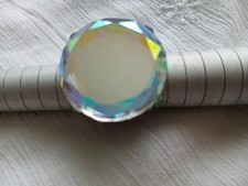 Huge Statement AB Faceted Stone Ring, Round, Colourful, Diamante Approx Size O